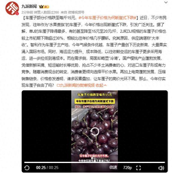 需求低迷 车厘子价格遭遇断崖式下跌 供应激增