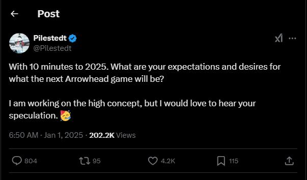 Arrowhead 绝地潜兵2 工作室 探索新游戏概念的开发