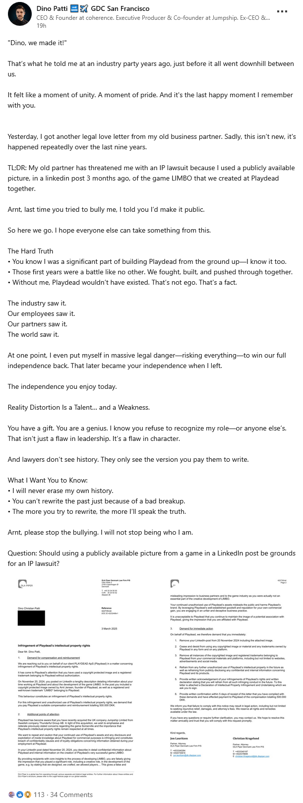 《地狱边境》开发商创始人矛盾升级：长期威胁起诉，内部纷争不断